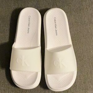 Calvin Klein White Slide Sandals Minimalist Design